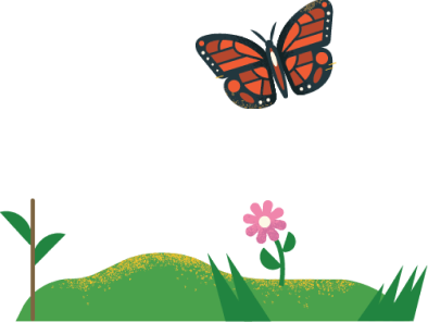 Butterfly Flower and Grass Illustration